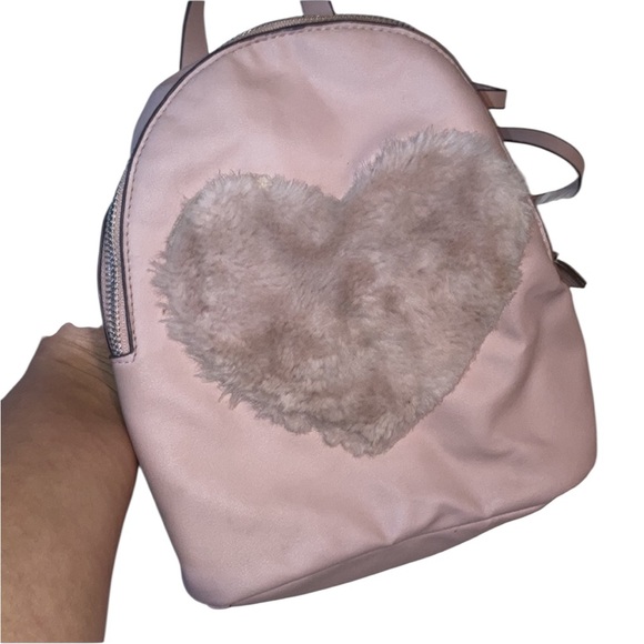 Y2K Fuzzy Pink Heart Mini Backpack EUC - Picture 2 of 7
